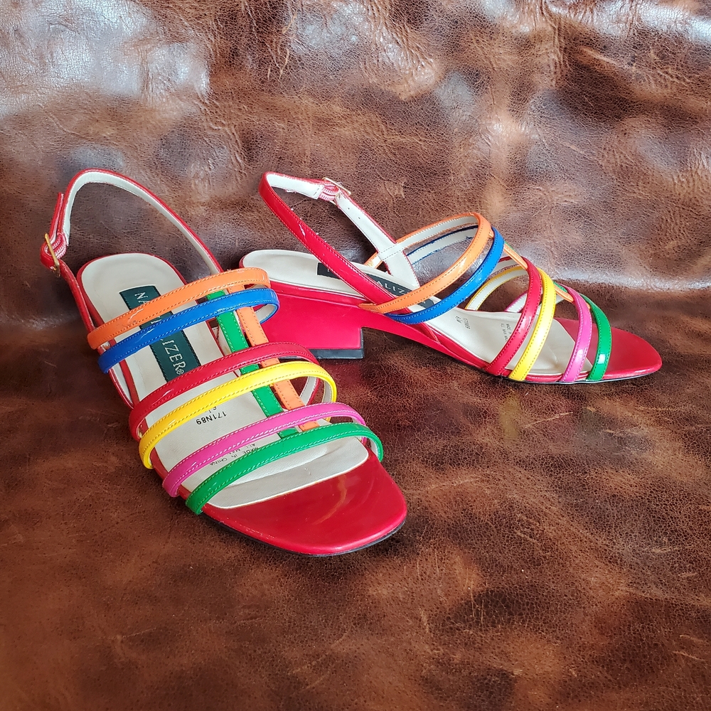 Naturalizer Multicolor Strappy Sandals - Red with Rainbow Straps